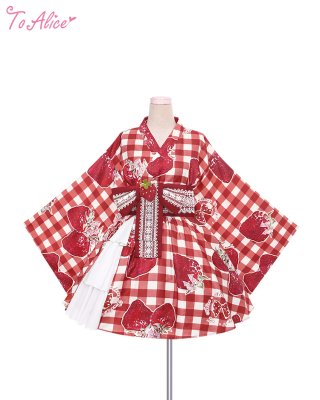 To alice浴衣ドレス黒いちごギンガムSサイズ