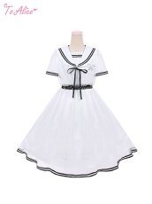 画像1: 【ToAlice】C5512ドットシフォン重ねセーラーワンピース (1)