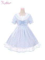 画像1: 【ToAlice】C6166リトルデイジーチェックセーラーワンピース (1)