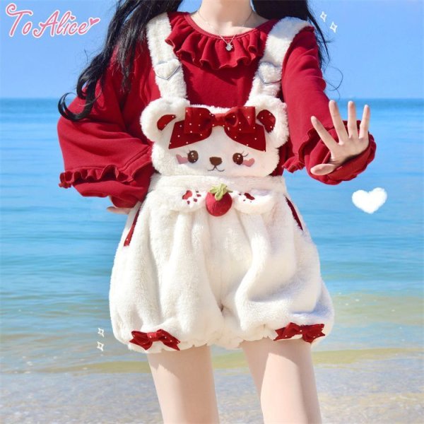 ToAlice】C7096 SweetStrawberryベアサロペットかぼちゃパンツ【50