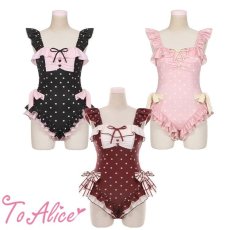 画像1: 【ToAlice】レトロドットワンピース水着【30%OFF】 (1)