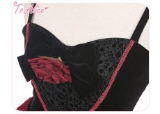 画像3: 【ToAlice】C7054吸血鬼の薔薇付きベロアジャンパースカート【30％OFF】 (3)