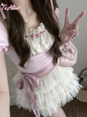画像13: 【ToAlice】C7829はしごレース×リボンレイヤード風トップス (13)