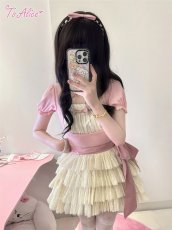 画像15: 【ToAlice】C7829はしごレース×リボンレイヤード風トップス (15)