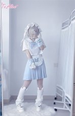 画像8: 【Last one】【ToAlice】C7893ハーフエプロン付き水色プリーツスカート【50％OFF】 (8)