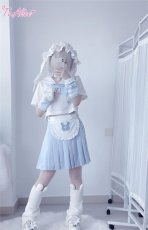 画像9: 【Last one】【ToAlice】C7893ハーフエプロン付き水色プリーツスカート【50％OFF】 (9)