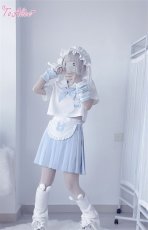 画像10: 【Last one】【ToAlice】C7893ハーフエプロン付き水色プリーツスカート【50％OFF】 (10)