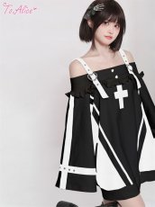 画像9: 【ToAlice】C7951クロスオフショルフレア袖ミニ丈ワンピース【40％OFF】 (9)