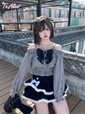 画像3: 【ToAlice】C8110オフショルギンガムチェックトップス【本店・通販限定】【30％OFF】 (3)
