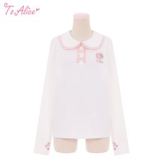 画像1: 【ToAlice】C8500いちご×肉球刺繍丸襟トップス (1)