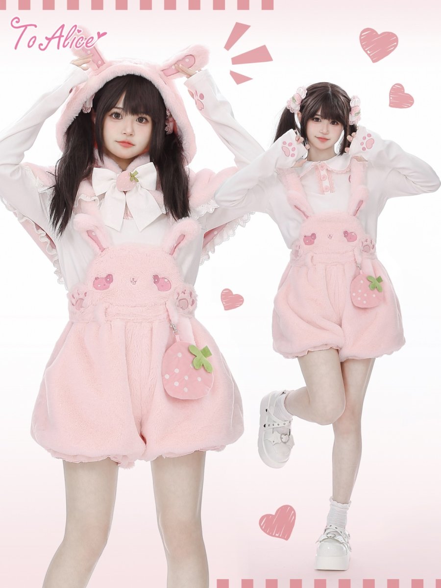 画像5: 【ToAlice】C8502ラブリーもこもこいちごリボンケープ (5)