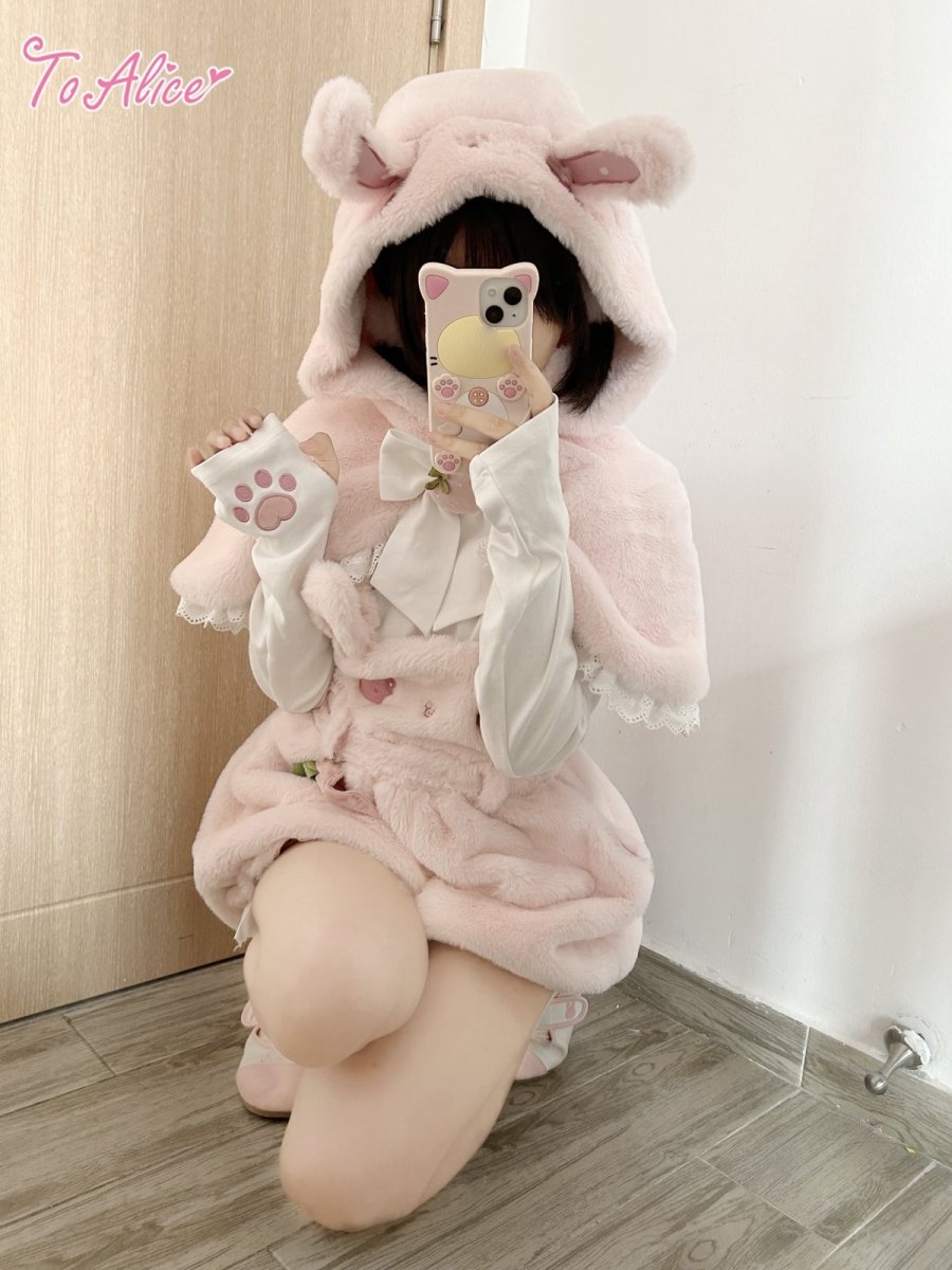 画像15: 【ToAlice】C8502ラブリーもこもこいちごリボンケープ (15)