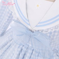 画像4: 【Last one】【ToAlice】C8629リトルデイジーチェックセーラー長袖ワンピース (4)
