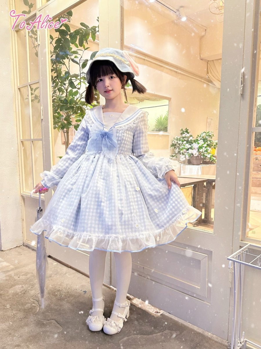 画像7: 【ToAlice】C8629リトルデイジーチェックセーラー長袖ワンピース (7)