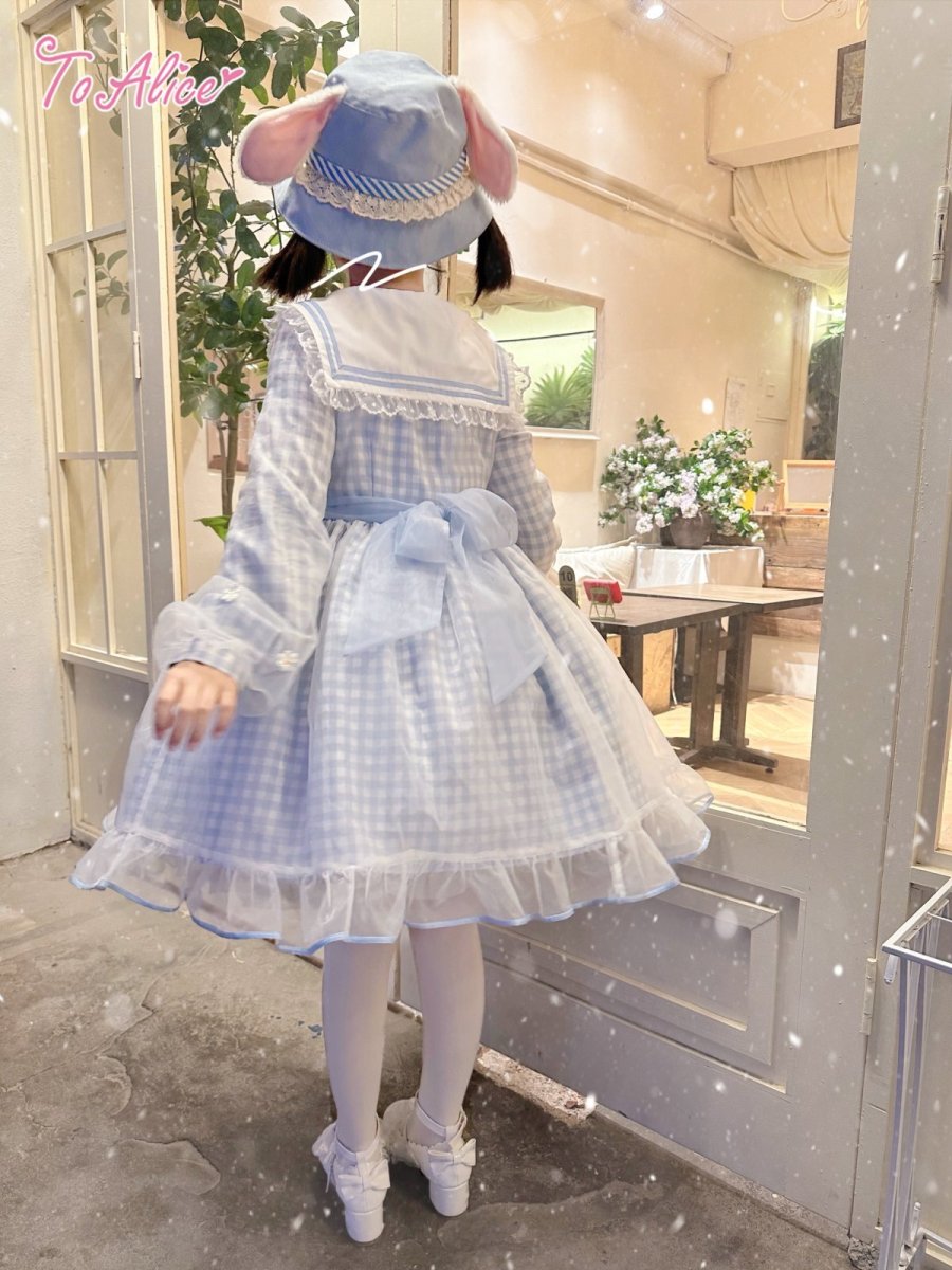 画像8: 【ToAlice】C8629リトルデイジーチェックセーラー長袖ワンピース (8)