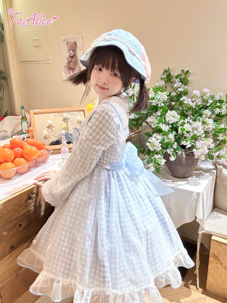 画像9: 【ToAlice】C8629リトルデイジーチェックセーラー長袖ワンピース (9)