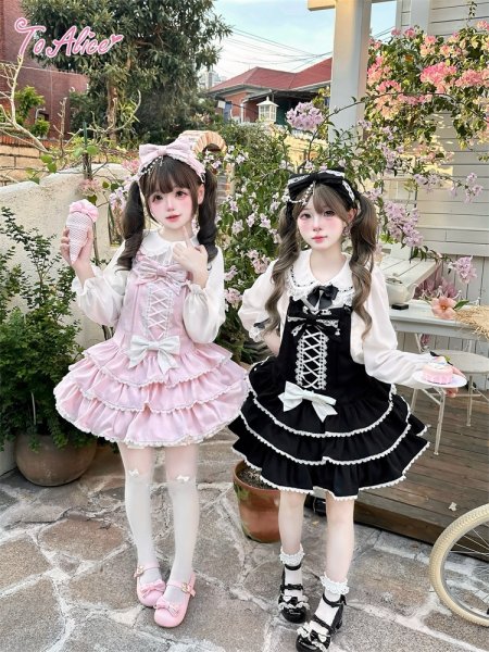 美品　ベイビー　はしごレース　リボン　ローズ　ブラック　カットソー ToAlice】C8769はしごレースリボンブラウス - To Alice