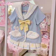 画像1: 【ToAlice】 C8648夢うさぎ半袖セーラートップス (1)