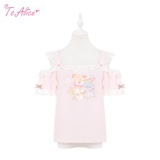画像1: 【ToAlice】C8674ねこちゃんプリントオフショルトップス (1)