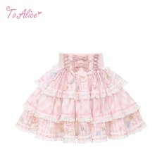画像1: 【ToAlice】 C8675ねこちゃんプリントティアードスカパン (1)
