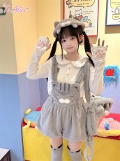 画像4: 【To Alice】C8695 オリジナルネコちゃんもこもこサロペットパンツ【本店・通販限定】 (4)