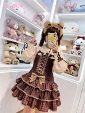 画像7: 【送料無料】C8741ミルクチョコレートティアードサロペットスカート《予約受付》 (7)