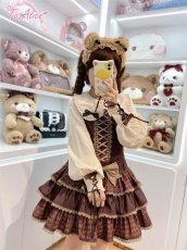 画像8: 【送料無料】C8741ミルクチョコレートティアードサロペットスカート《予約受付》 (8)