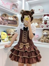 画像14: 【送料無料】C8741ミルクチョコレートティアードサロペットスカート《予約受付》 (14)