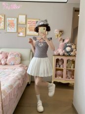 画像5: 【送料無料】C8869グレーネコちゃんフリルキャミトップス《予約限定》【計5000円以上】 (5)