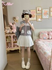 画像9: 【送料無料】C8868グレーネコちゃん半袖パーカー《予約限定》 (9)