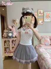 画像3: 【送料無料】C8870グレーシロネコちゃんパフ袖トップス《予約限定》 (3)