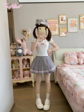 画像6: 【送料無料】C8870グレーシロネコちゃんパフ袖トップス《予約限定》 (6)