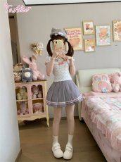 画像7: 【送料無料】C8870グレーシロネコちゃんパフ袖トップス《予約限定》 (7)