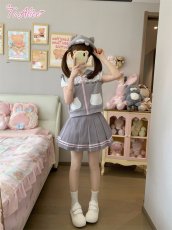 画像17: 【送料無料】C8868グレーネコちゃん半袖パーカー《予約限定》 (17)