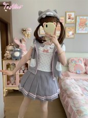 画像12: 【送料無料】C8868グレーネコちゃん半袖パーカー《予約限定》 (12)