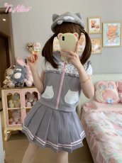 画像13: 【送料無料】C8868グレーネコちゃん半袖パーカー《予約限定》 (13)