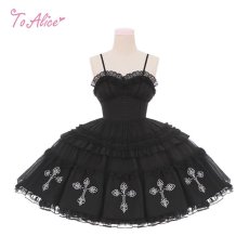 画像1: 【ToAlice】F1ブラックコルセットクロス刺繍ドレス (1)