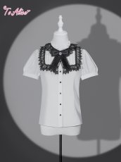 画像1: 【送料無料】F208 ヨーク切り替え立襟半袖ブラウス《予約受付》 (1)