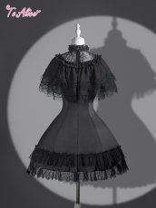 画像2: 【Black Shamrock】F214レース×クロスラッフルフリルケープワンピース (2)