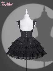 画像1: 【Black Shamrock】F236 クロスコルセット風 ティアードスカート (1)