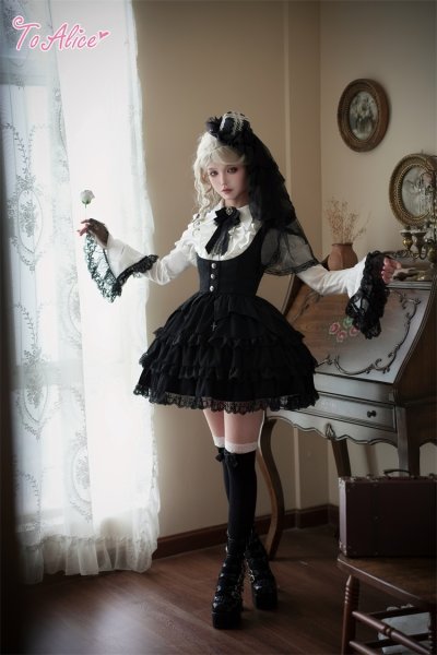 BlackShamrock】F236 クロスコルセット風 ティアードスカート - To Alice