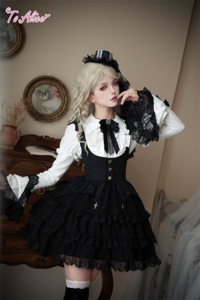 BlackShamrock】F236 クロスコルセット風 ティアードスカート - To Alice