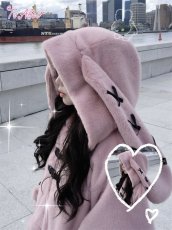 画像14: 【Black Shamrock】F247 レザーリボンもこもこうさ耳パーカー (14)