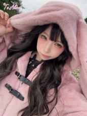 画像3: 【Black Shamrock】F247 レザーリボンもこもこうさ耳パーカー (3)