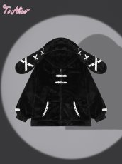 画像1: 【BlackShamrock】F247レザーリボンもこもこうさ耳アウター (1)