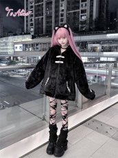 画像3: 【送料無料】F247レザーリボンもこもこうさ耳アウター《予約受付》 (3)