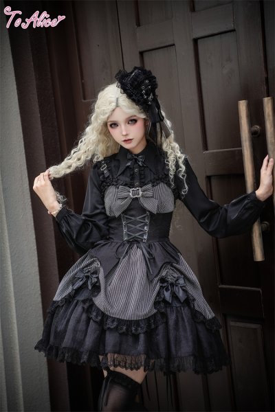 BlackShamrock】F254 ストライプコルセット風デザインジャンパー
