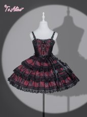 画像2: 【送料無料】F308 ベルト付チェック切り替えジャンパースカート《予約限定》 (2)