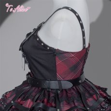 画像4: 【送料無料】F308 ベルト付チェック切り替えジャンパースカート《予約限定》 (4)