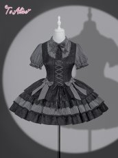 画像1: 【送料無料】F318 ストライプレイヤード風半袖ワンピース《予約受付》 (1)